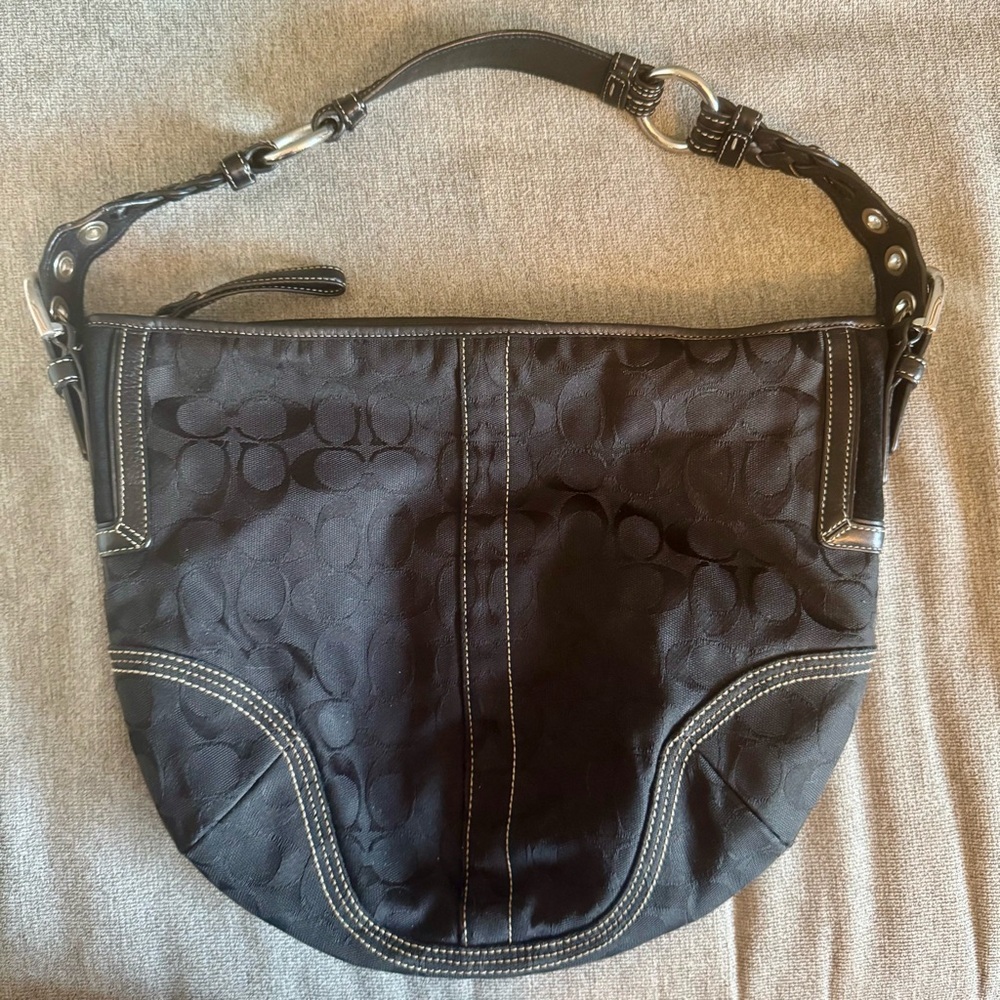 COACH K05K-6279 Signature Black on Black Canvas Leather Purse Shoulder bag🖤